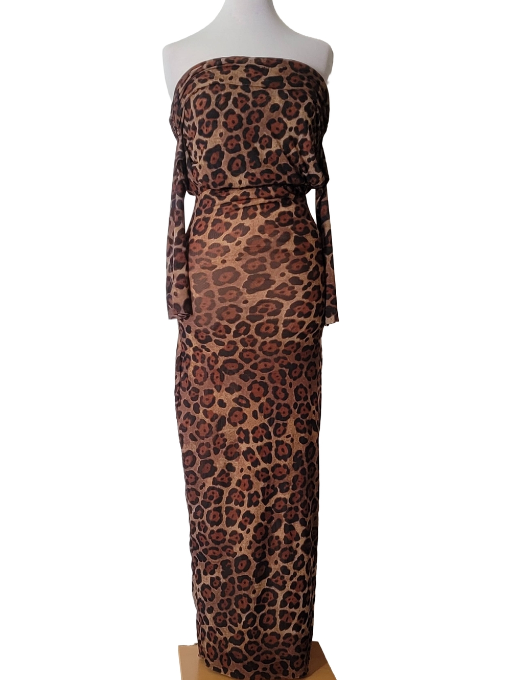 AFRM Leopard Sheer Off Shoulder Date Night Ladies Night Out Evening Maxi Dress
